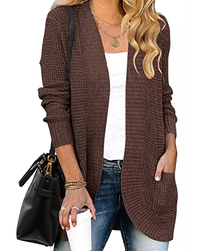ZESICA Womens Fall Fashion Open Front Cardigan Sweaters - color: Coffee, size: Small