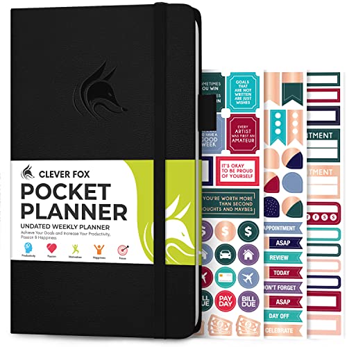 Clever Fox Pocket Planner, Mini Undated Weekly Calendar, Small Black - color: Black, size: Pocket size (3.7" x 6.7")
