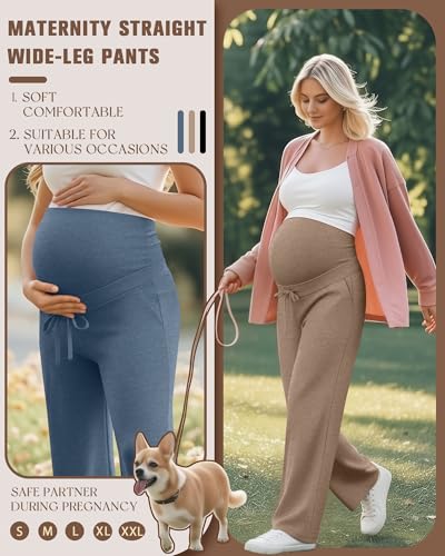 Oakgarden 3 Pack Women's Maternity Pants Over Belly - color: Black, Mocha, Haze Blue, size: Medium