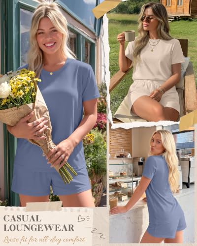 Riyiper 2 Packs Women's Nursing Pajamas Set - color: Beige White, Gray Blue, size: Medium