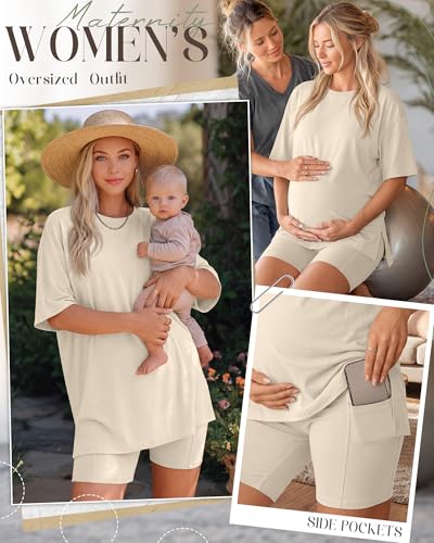 Huukeay Women's Maternity Set 2 Piece Outfits - color: Apricot, size: Large