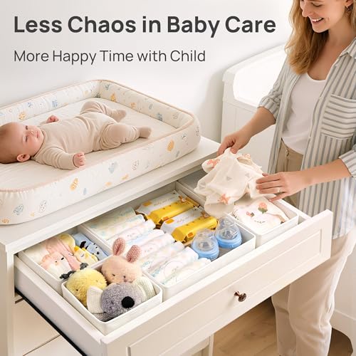 Vtopmart 18 Pack Baby Clothes Organizer, Fabric Drawer Drawer Bins, White - color: White