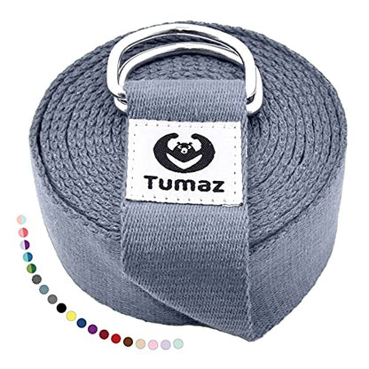 Tumaz Yoga Strap for Stretching with Adjustable D-Ring, 6/8/10 ft - color: 12. Gray, size: 6 Feet