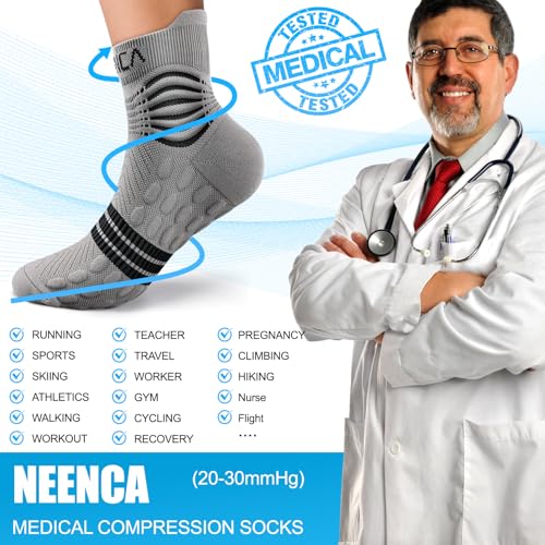 NEENCA Professional Compression Socks for Women Men Circulation, 20-30 mmHg - color: Gray Black, size: Small