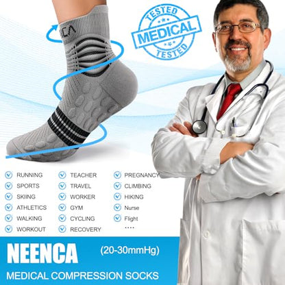 NEENCA Professional Compression Socks for Women Men Circulation, 20-30 mmHg - color: Gray Black, size: Small