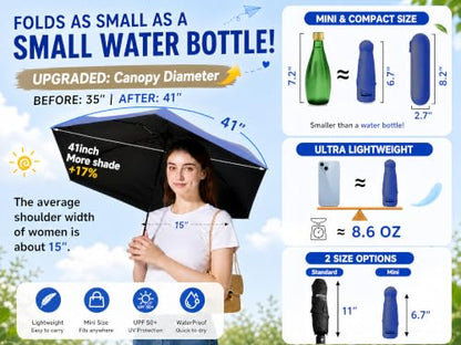 BAODINI Mini Travel Umbrella with UV Sun Protection, Compact Pocket-Size - color: 1 Pack Dark Blue
