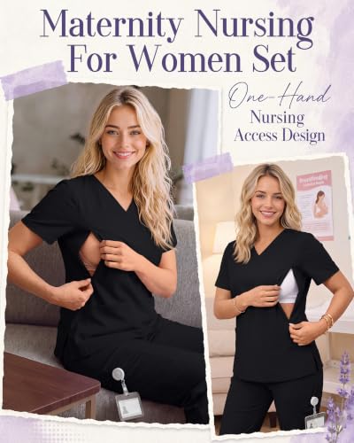 Women's Maternity Scrub Top Pant Set - color: Black, size: Large