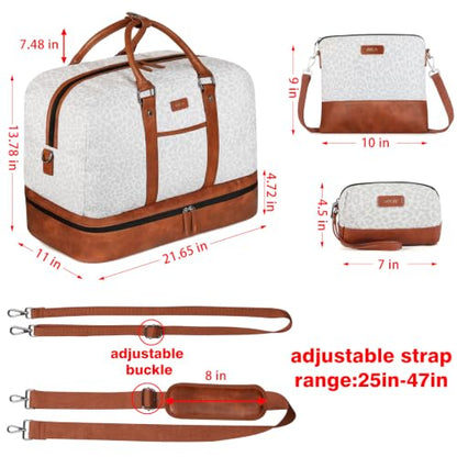 IBFUN Weekender Bags for Women, 3PCS Travel Set with Shoe Compartment 21.6 - color: A13-brown+gray leopard