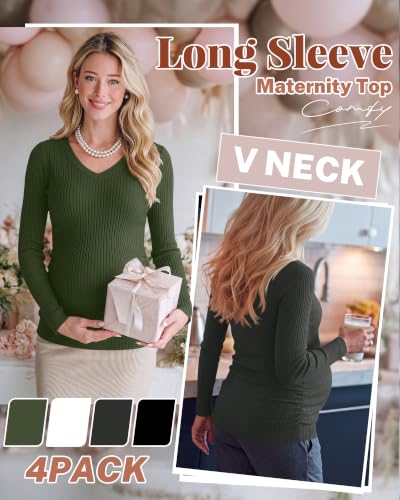 4 Pack Women's Maternity Shirts - color: Army Green, White, Dark Gray, Black, size: X-Large