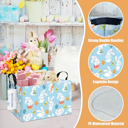 Rectangular Collapsible Rabbit Storage Basket Nursery Toy Organizer - color: Rec Blue Rabbit Easter Egg