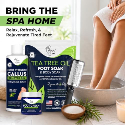Tea Tree Callus Remover Gel & Foot Soak, Foot Cream for Dry Cracked Feet