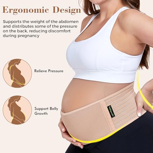 ChongErfei Pregnancy Belly Band Maternity Belt Back Support Beige - color: Beige, size: Plus Size