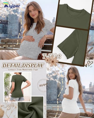 Riyiper 4 Pack Maternity Ribbed Knit Shirts for - color: Army Green, Light Gray, White, Black, size: Small