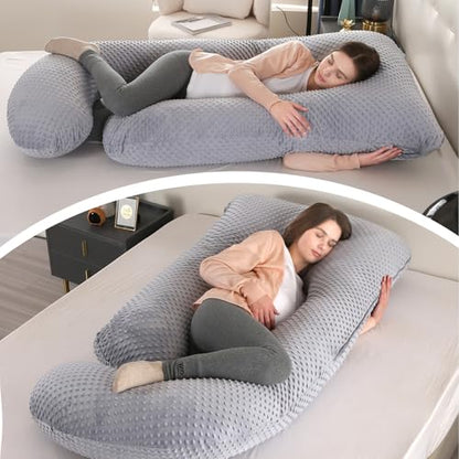 Elover U Shaped Pregnancy Pillow,Full Body Maternity Support - color: Minky Dot Velvet-black Grey