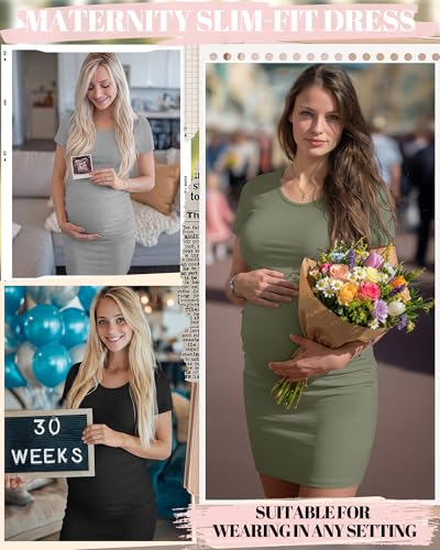 Riyiper 3 Pack Womens Maternity Short Sleeve Dresses - color: Black, Army Green, Light Heather Gray, size: Medium