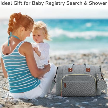 Tenot Diaper Bag Tote, Baby Diaper Bag with Pacifier Case Grey - color: Grey, size: Large