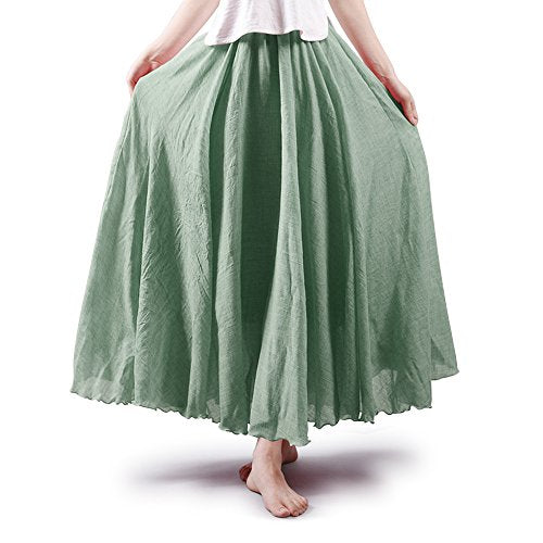 Women's Cotton Long Flowy Rave Renaissance Maxi Skirt - color: Light Green, size: Medium