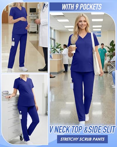Women's Maternity Scrub Set - color: Royal Blue, size: Small