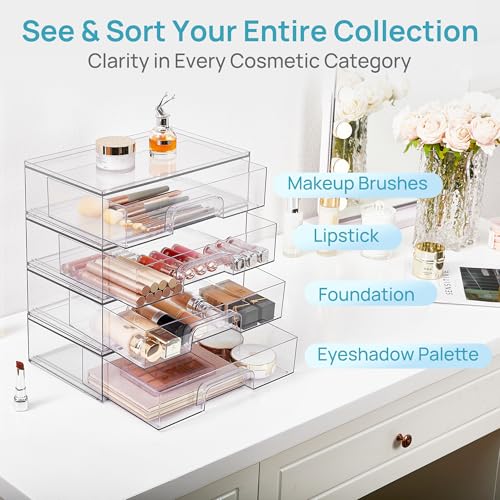Vtopmart Clear Stackable Storage Drawers, 4 Pack Wide Plastic Organizers - style: Wide-4pack-Clear