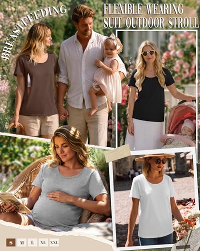 Ficerd 4 Pack Women's Maternity Nursing Shirts - color: Brown, White, Light Gray, Black, size: XX-Large