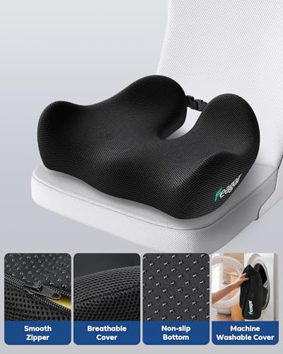 Feagar Seat Cushion for Office Chair - Memory Foam Tailbone Cushion - color: Gift Black