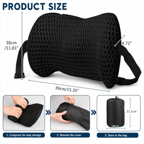 Lumbar Support Pillow - Memory Foam Back Cushion for Chair