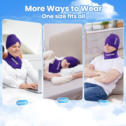 ONLYCARE Migraine Relief Cap & Neck Ice Pack Wrap Gel Set, Headache Relief - color: Purple