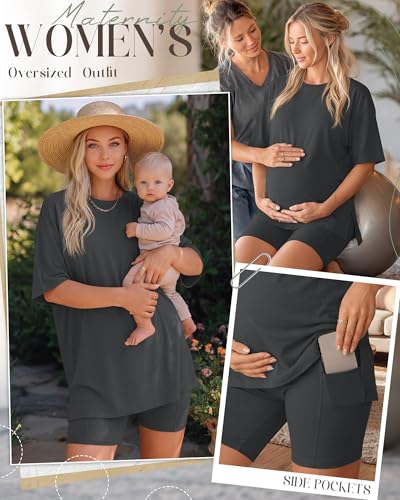 Huukeay Women's Maternity Set 2 Piece Outfits - color: Dark Gray, size: Large