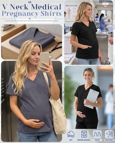 Neer 2 Pack Maternity Scrub Tops for Women - color: Dark Gray, Black, size: Large