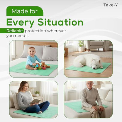 Take-Y Heavy Absorbency Washable Underpads 34"x36" (4 Pack) – Waterproof Quick Drying Reusable Incontinence Pads for Adults, Kids, Elderly, Pets, Dogs, Bedwetting, Nursing, Sofa, Bed