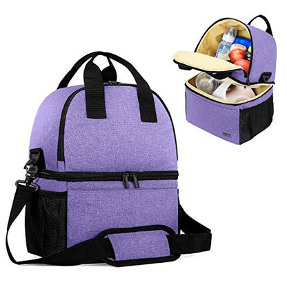 Teamoy Double Layer Breast Pump Tote Bag with Cooler Compartment, Purple - color: Purple