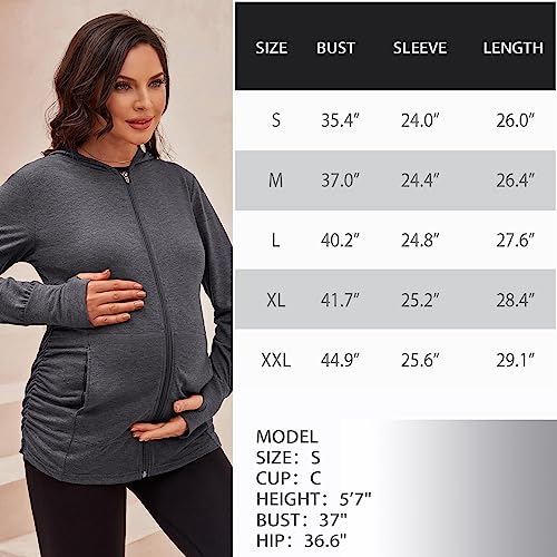 DEBELLY Maternity Sweatshirt Zip Up Hoodie Pockets Pregnancy Postpartum - color: Dark Grey, size: Small
