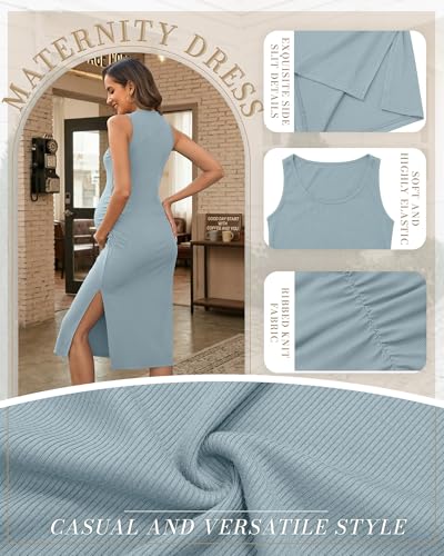 2 Pack Womens Split Long Maternity Dress - color: Dusty Blue, Light Green, size: Medium