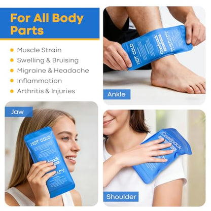 Comfpack Soft Ice Packs for Injuries Reusable, Double Side Hot Cold Therapy - size: 9.1×3.8 Inch