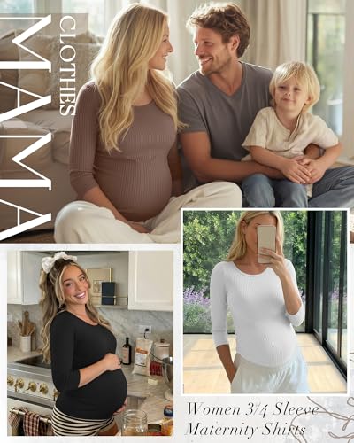 Neer 3 Pack Women's 3/4 Sleeve Crew Neck Maternity Tops - color: Coffee, White, Black, size: Small