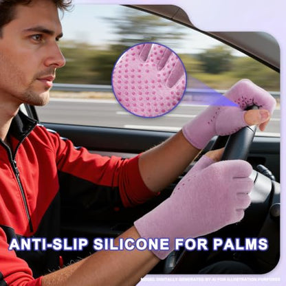 DRNAIETY 2-Pair Arthritis Compression Gloves for Hand Arthritis, Fingerless - color: Purple, size: X-Large