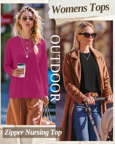3 Pack Nursing Breastfeeding Tops - color: Rose Red, Light Apricot, Black, size: XX-Large
