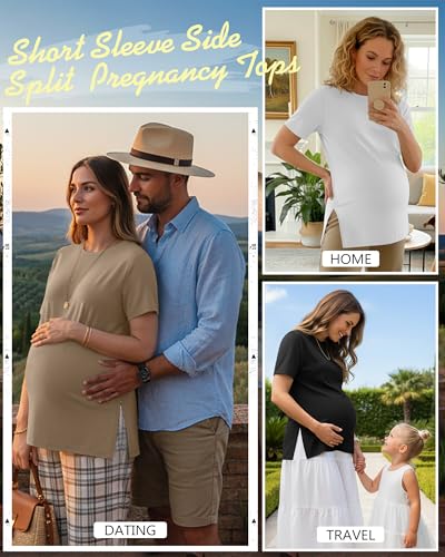 Ficerd 3 Pack Women's Maternity T Shirts - color: Black, White, Khaki, size: XX-Large