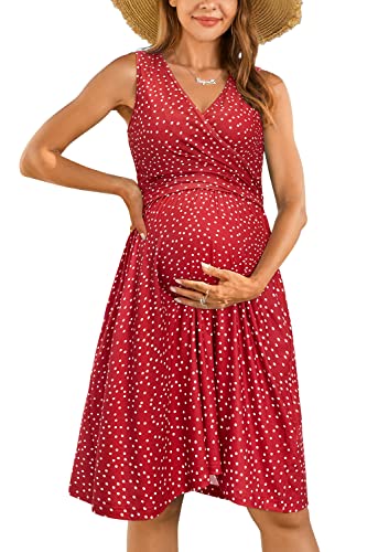 OUGES Women's Wrap Tank Breastfeeding Nursing Maternity Dress - color: Sleeveless-floral V, size: Large