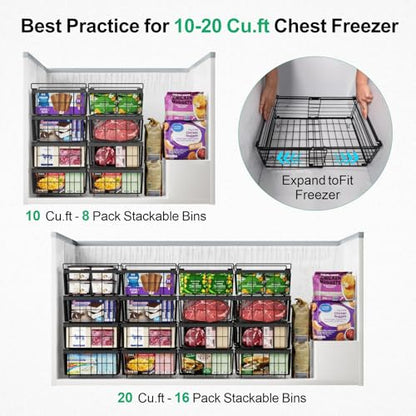 iSPECLE Deep Freezer Organizer Bins - Stackable Freezer Organizer Bins - color: Black-4 Pcs