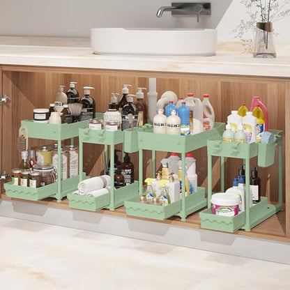Sevenblue 4-Pack 2-Tier Under Sink Organizer with Pull Out Drawers - color: Green, size: 14.8 Inch