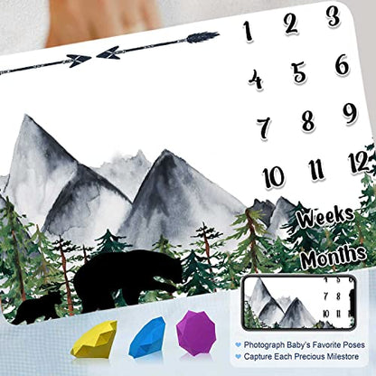 Black Bear Monthly Milestone Blanket, White Unisex - color: Black Bear Baby