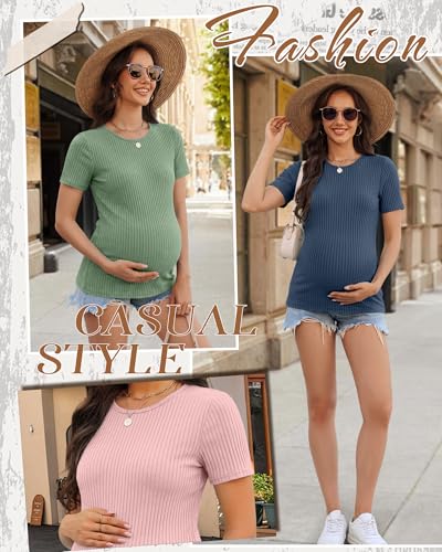 4 Pack Womens Maternity Shirts Work Tees - color: Haze Blue, Light Pink, Apricot, Light Green, size: Small