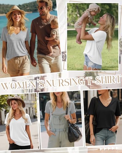 3 Pack Women's Nursing Tops Breastfeeding Shirts - color: Black, Gray, White, size: Large