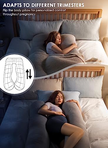 QUEEN ROSE Cooling Pregnancy Pillow, U Shaped Maternity Body Pillow, Gray - color: Grey