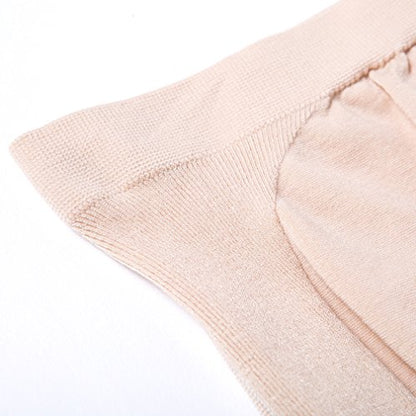 “Baby Bump” Premium Maternity Underwear, High Waisted Mid-Thigh Pregnancy Panty Prevent Chaffing - color: Beige, size: Medium