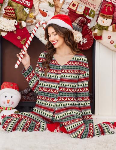 Ekouaer Womens Pajama Sets Button Up Long Sleeve Lounge Set Soft V Neck Pj - color: Chrismas Deer, size: XX-Large