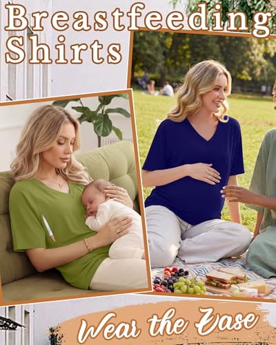4 Pack Women's Nursing Short Sleeve Shirts - color: Navy Blue, Pink, Grass Green, Black, size: X-Large