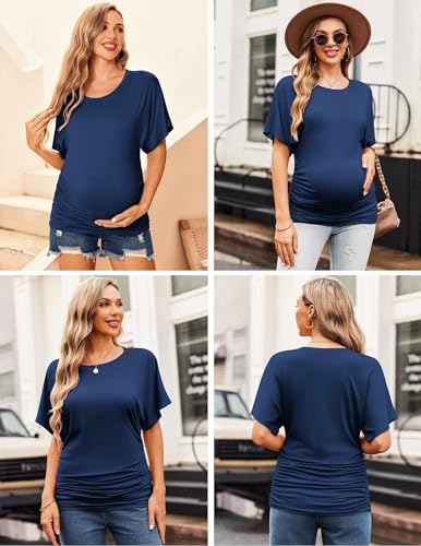 Ekouaer Maternity Shirts 3 Packs Dolman Sleeve Side Ruched Tops Clothes