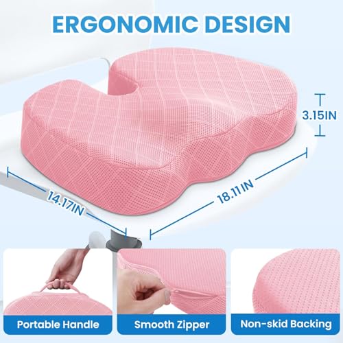 TushGuard Seat Cushion, Memory Foam Office Chair Cushion - Pink, Large - color: Pink, size: Large
